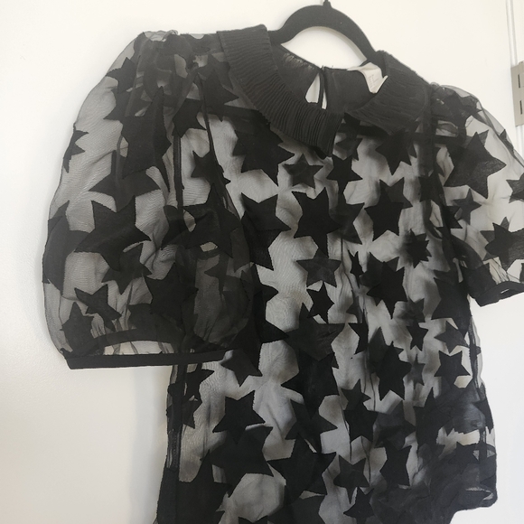 H&M Black Star Pattern Sheer Blouse Womens Size 6 - Picture 3 of 11